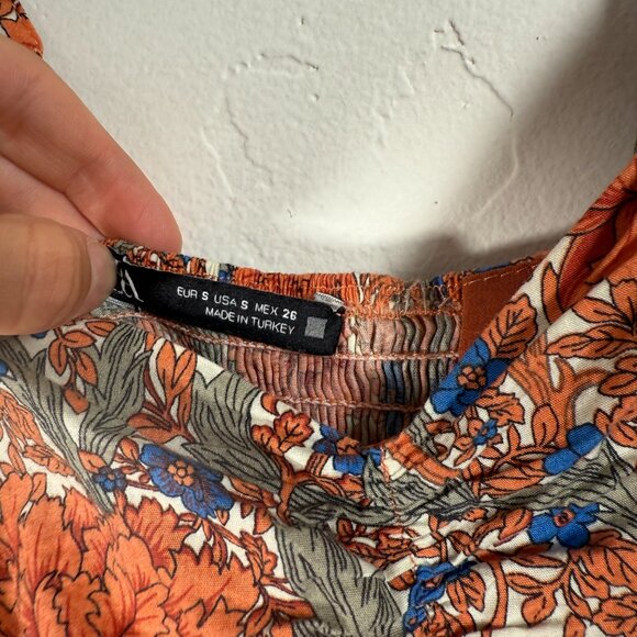 Zara Multicolor Floral Poplin Tie Bow Strap Moderns Midi Sundress Dress Size S - Picture 6 of 9